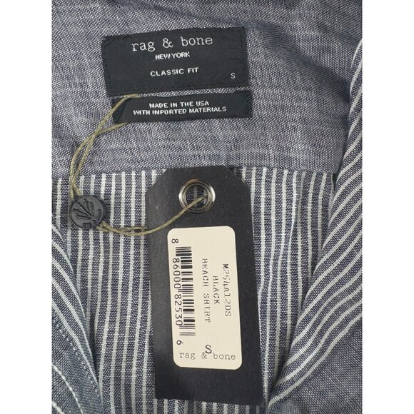 RAG & BONE striped classic fit beach Shirt size S color Black NWT made in USA - Picture 2 of 8